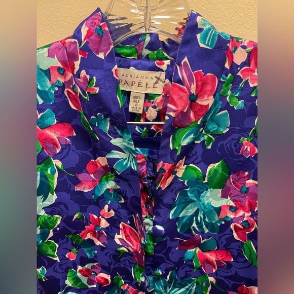 Adrianna Papell 100% Silk 2 Pieces Floral Suit dress SZ 4 - Picture 3 of 15